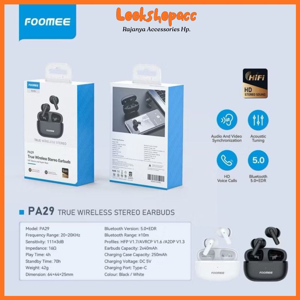 FOOMEE PA29 TWS Headset Bluetooth Earbuds Bluetooth Original
