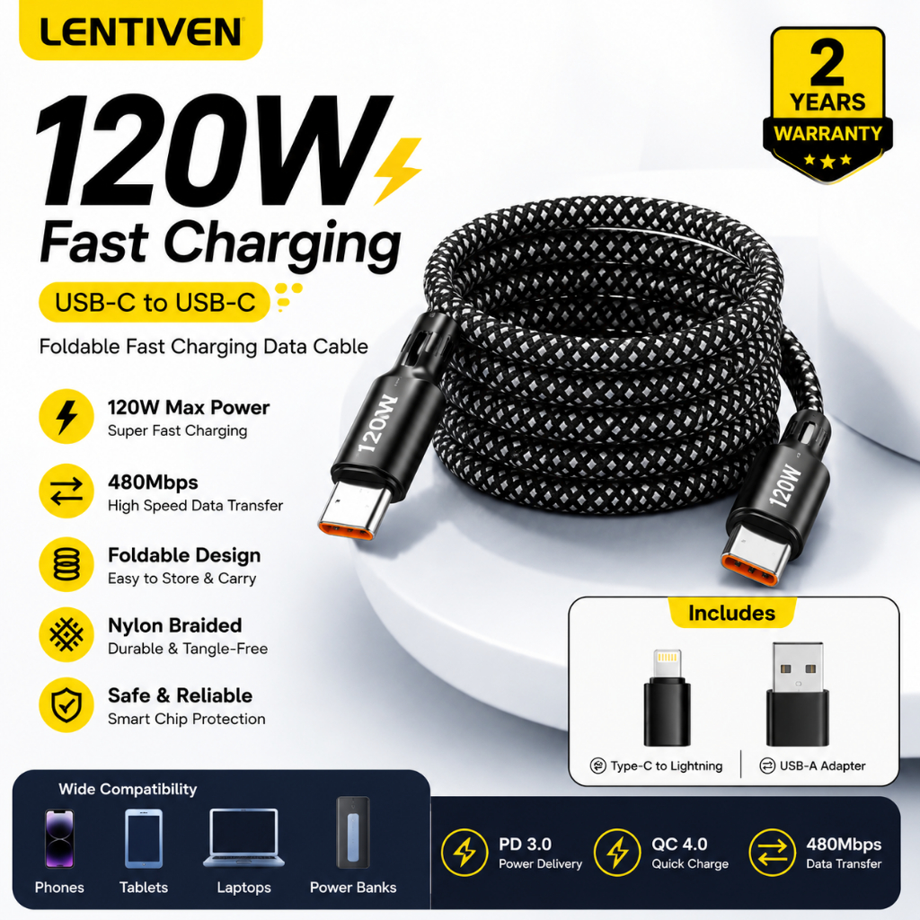 LENTIVEN 120W kabel data Fast Charging Micro usb Type C TO Type C Cable FOR iPhone ios usb Android C