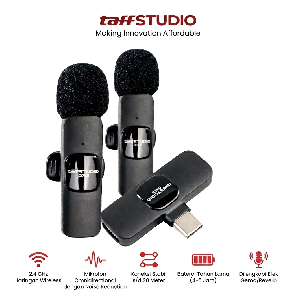 [ORI] TaffSTUDIO Wireless Lavalier Lapel Microphone Vlogger USB Type C