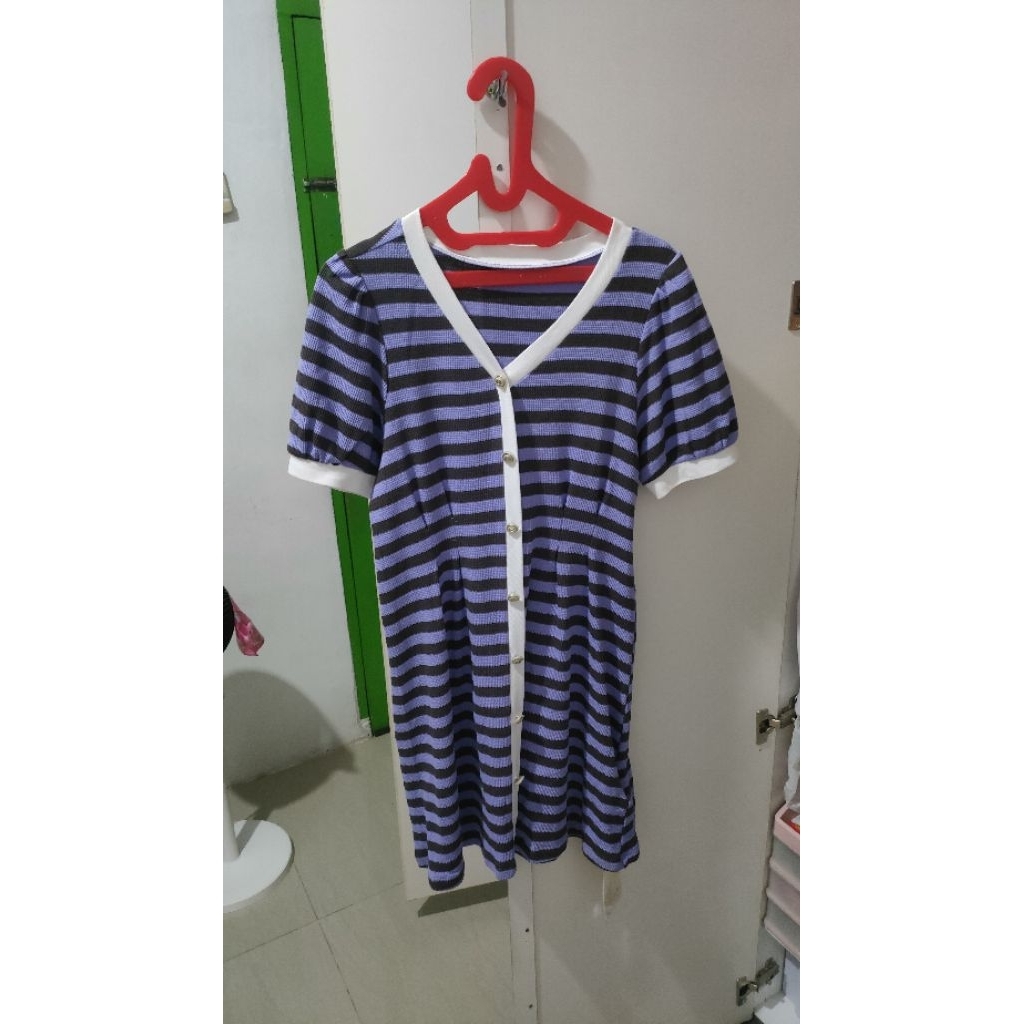 New dress garis lilac rajut import fit to L