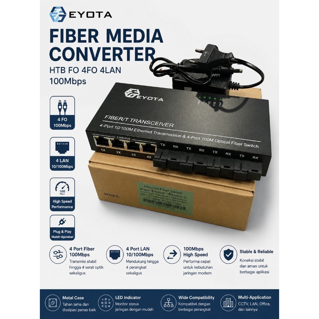 Htb Media Converter 4FO 4LAN htb fo 4fo 4lan 100mbps Converter 100mbps 4 Port Fiber Optic 4 Port LAN