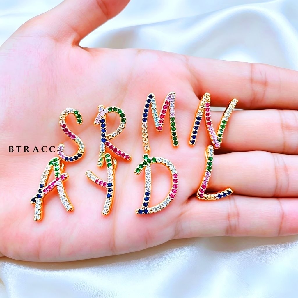 Kalung Lionten Inisial Liontin Alphabet  Warna Kalung Lapis Emas Full Permata Warna Huruf A-Z