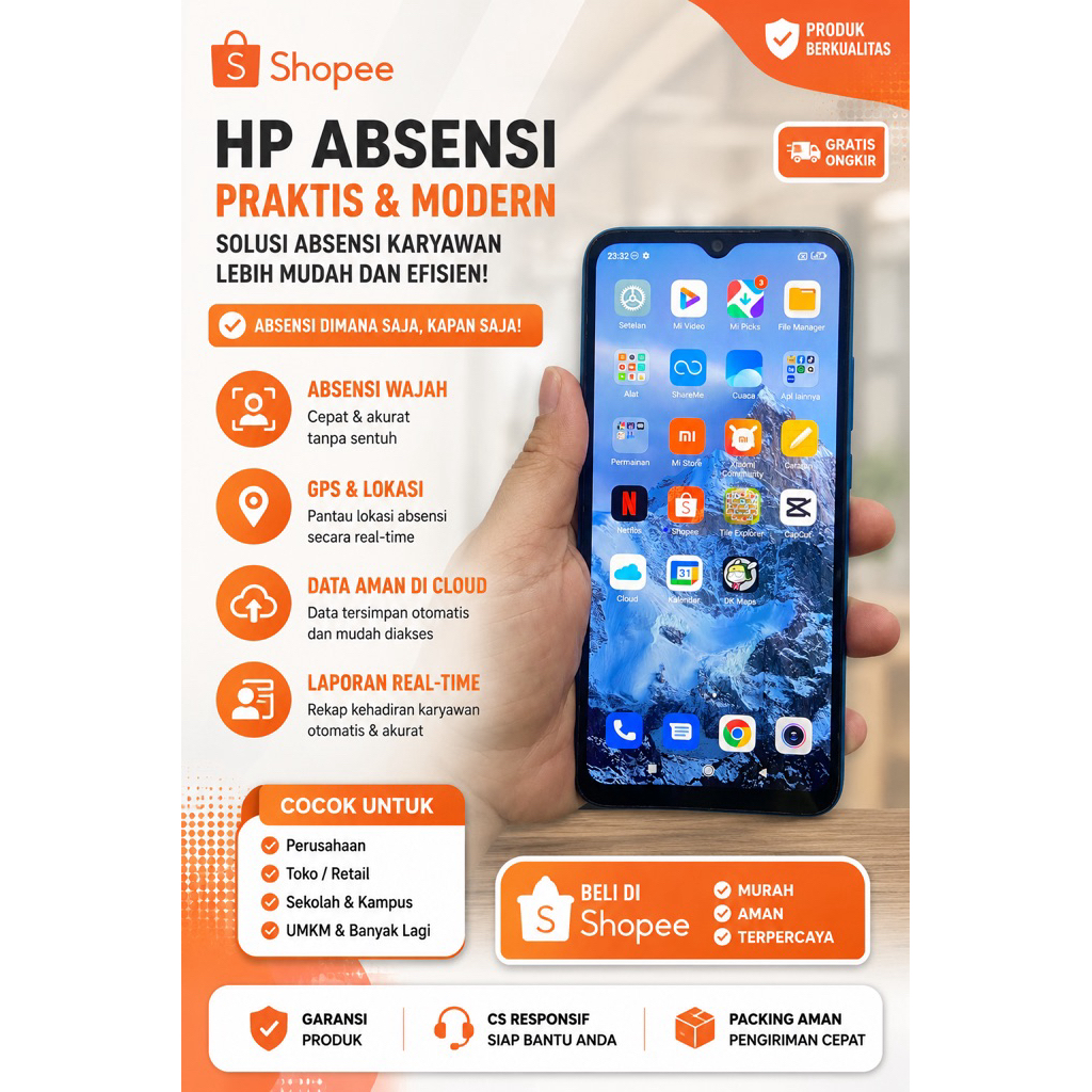 HP Absen Online GPS – TANPA OPSI PENGEMBANG | HP Absen ASN / Remote Work / Absensi Karyawan Praktis 