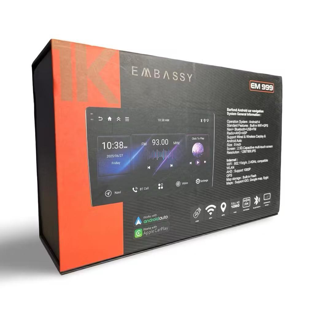 Headunit Android 9 inch Embassy Taurus 4/64 GB android auto & Carplay