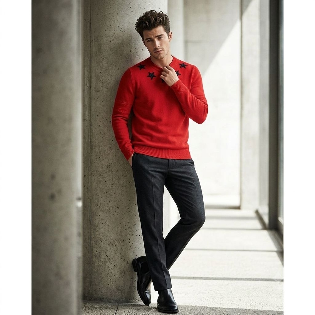 Givenchy Star Knitted Sweater Red Authentic 100%  (14f 7506 502)