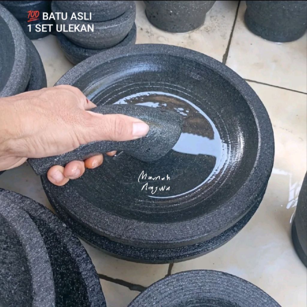 Cobek bubut 18cm 1set bahan batu gunung