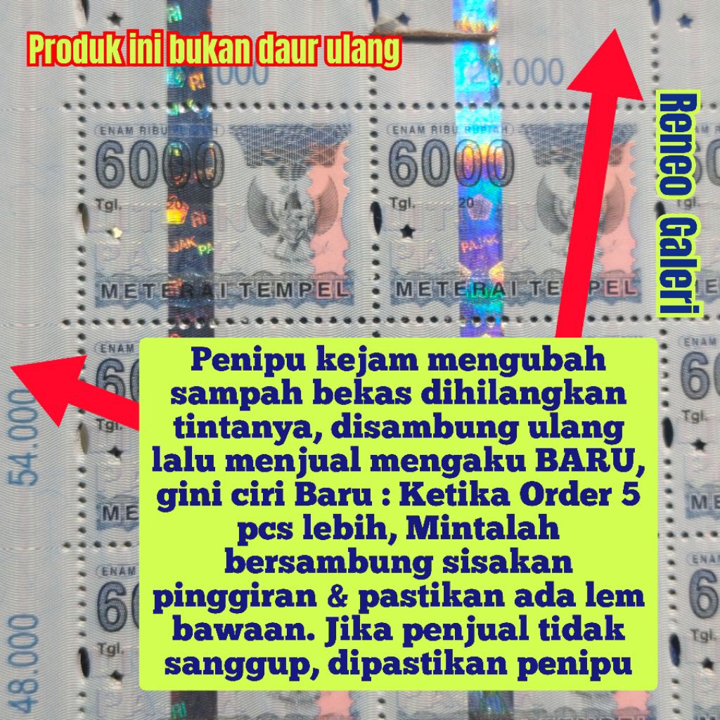 Materai 6000 Rupiah Tahun 2006 2007 2008 2009 2010 asli original Matrai meterai Rp 6.000 lawas bijia
