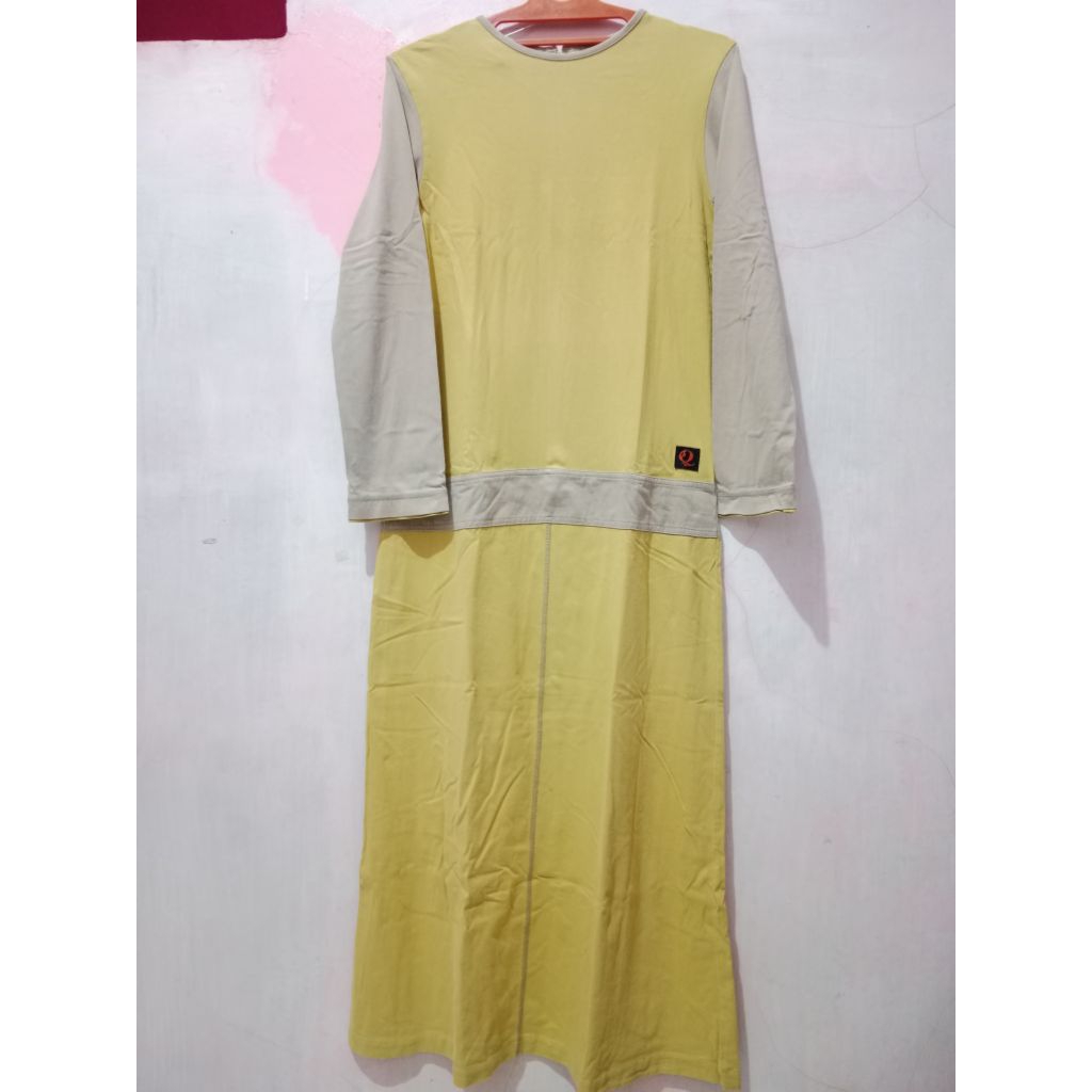 gamis katun wanita warna lemon mix abu muda
