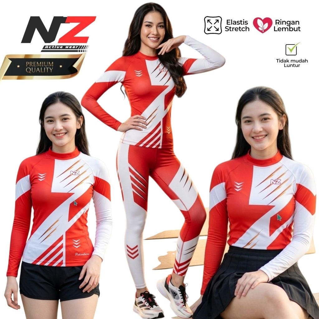 Baju senam berkualitas sxb sport merah putih sport wear long slevee and legging wanita || long sleve