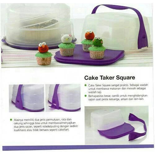 Cake Taker Square Purple Ungu Tupperware