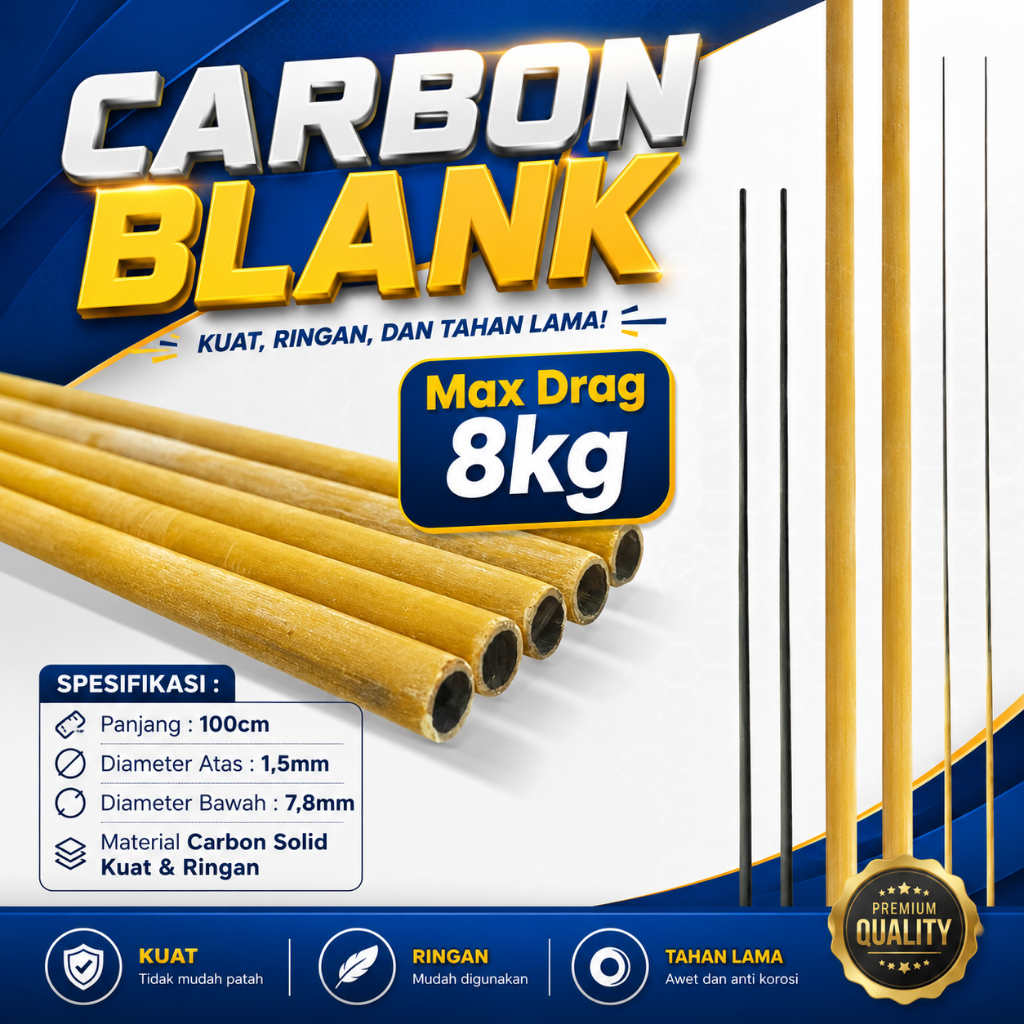Carbon Blank Sutet Solid Bubut Ringan 100cm Kuat Untuk Pancing