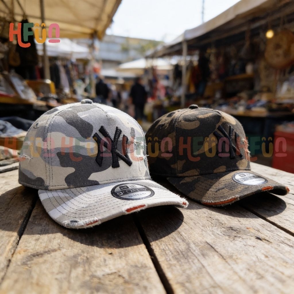 HFUN Topi New Era 9FORTY NY New York Yankees Ripped Distressed Hat Cap Pria Wanita Premium Import To