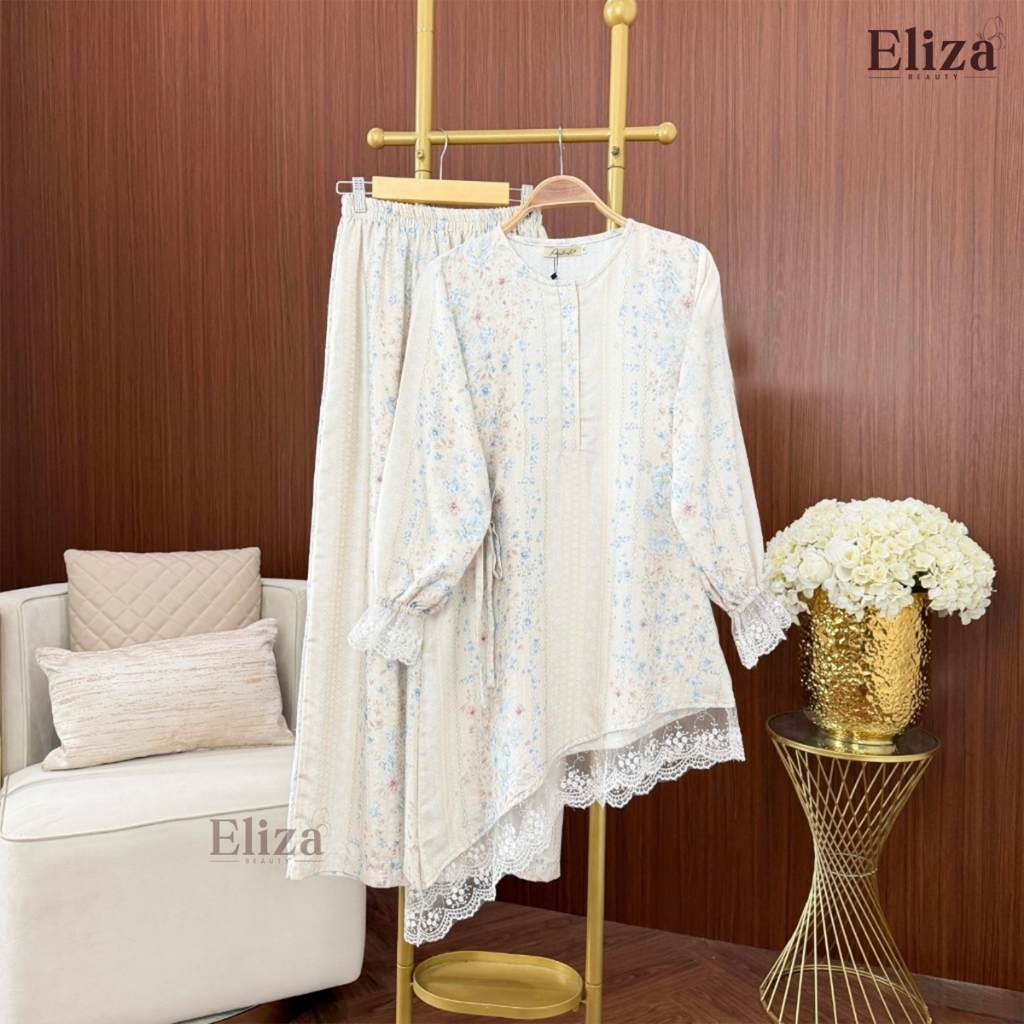 Eliza Beauty - Valisha Tunik Set Kulot Bahan Jaguard Rayon Mix Tile Bunga Cantik Mewah Anggun