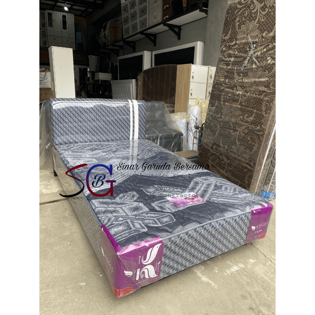 SINGLE BED MERK ANGEL TIPE MOZA / KASUR SPRING BED SINGLE BED + SANDARAN / SIMPLE BED MOZA