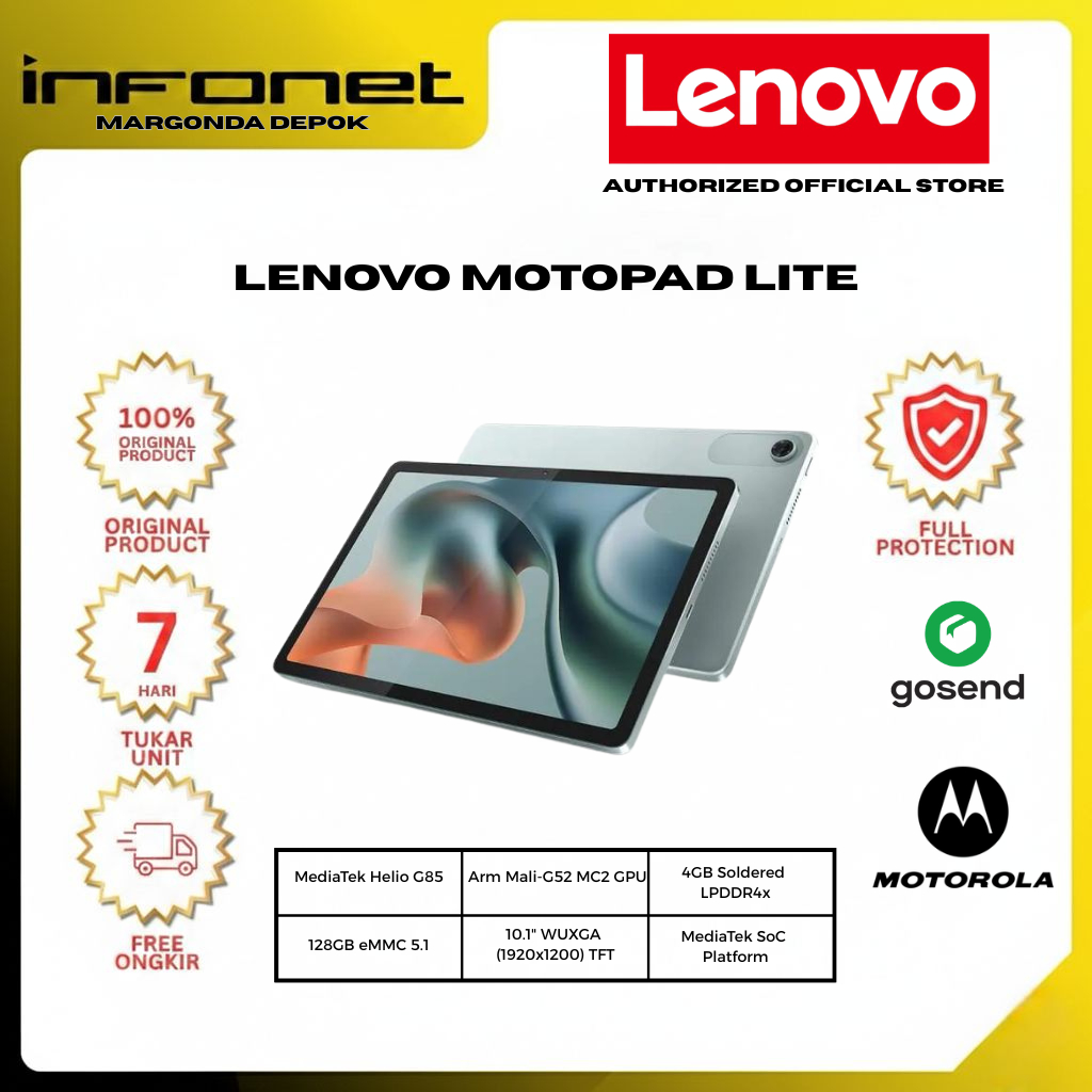 Lenovo Motopad Lite Helio G85 128GB eMMC 10.1" 4GB WUXGA IPS Tablet Original Garansi Resmi 1 Tahun