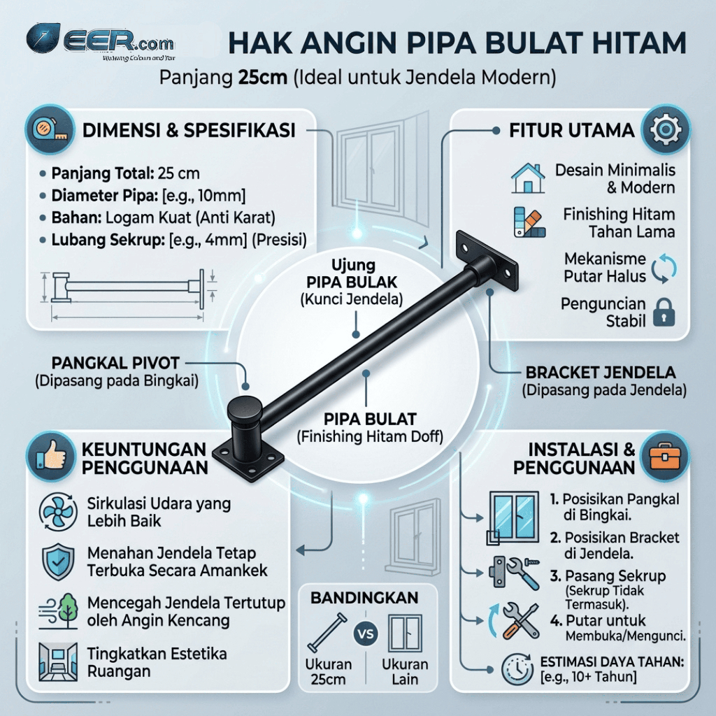 Lamskar Hak Angin Pipa Bulat Hitam