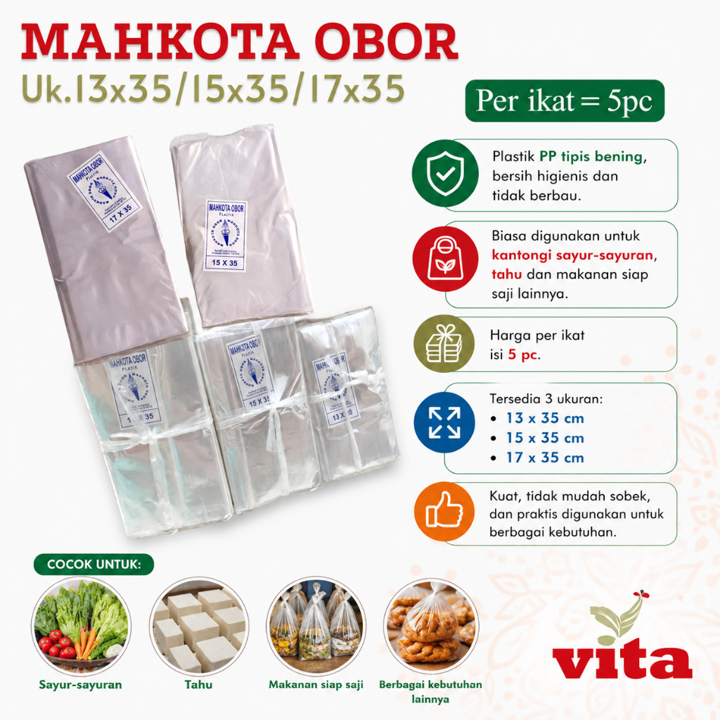 Plastik PP Tahu Mahkota Obor Plastik Bening 13x35/15x35/17x35
