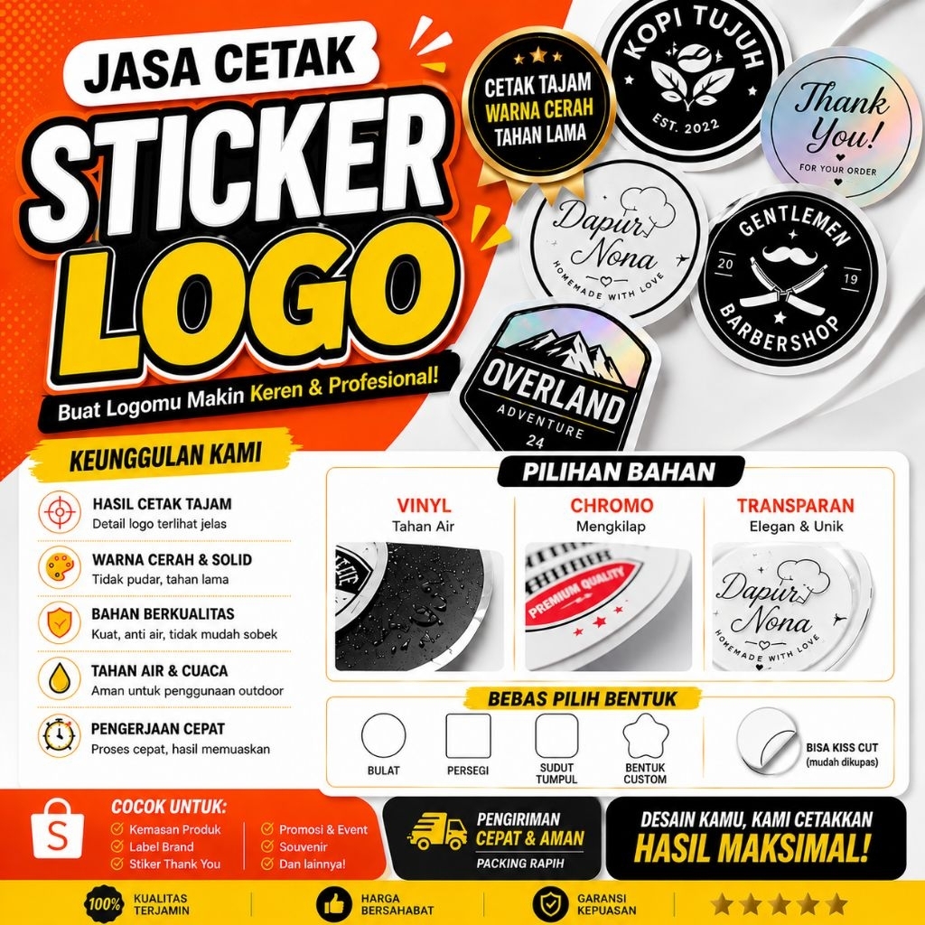 Cetak Sticker Custom Logo Design Bebas