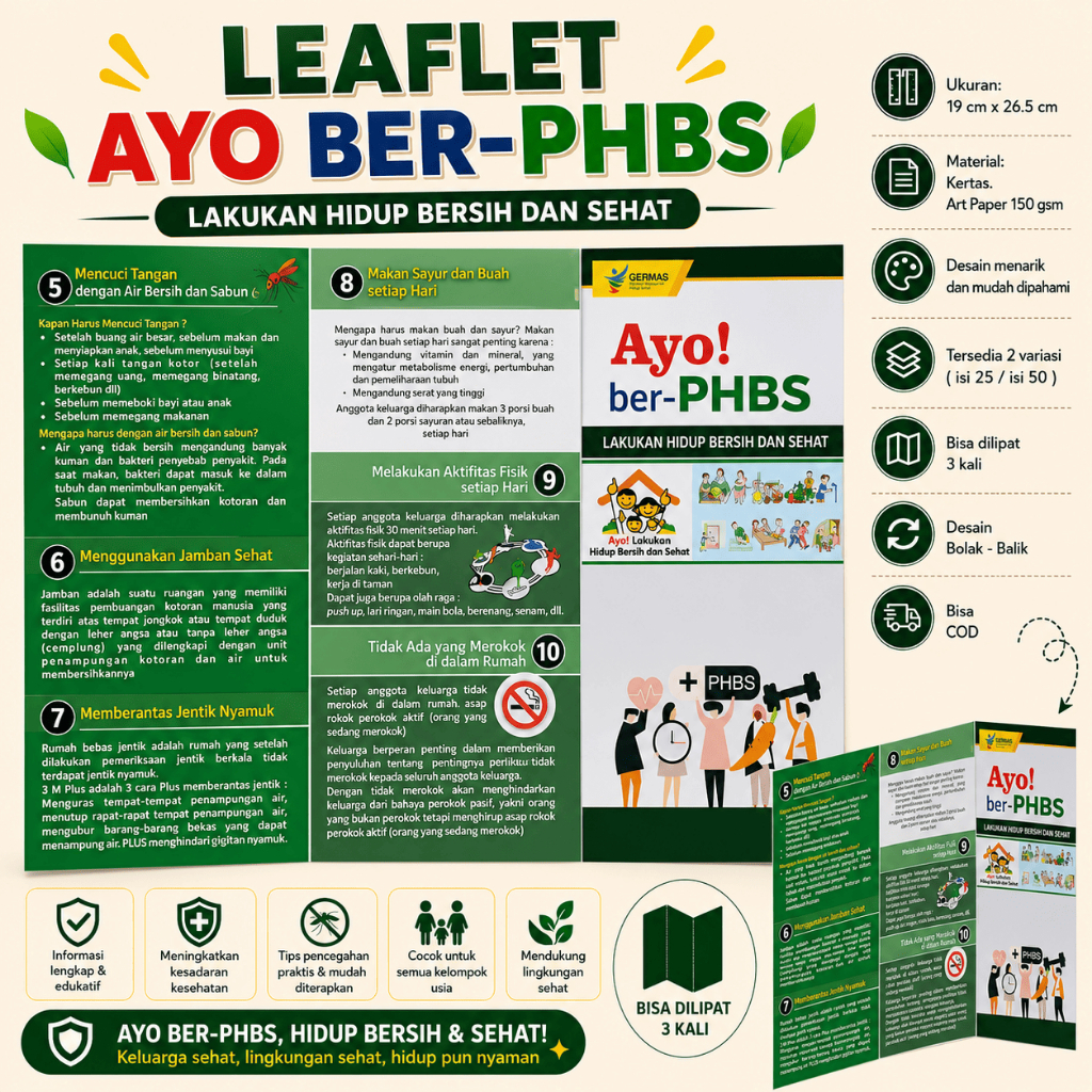 Leaflet PHBS Rumah Tangga - Perilaku Hidup Bersih dan Sehat, Brosur Edukasi PHBS Rumah Tangga