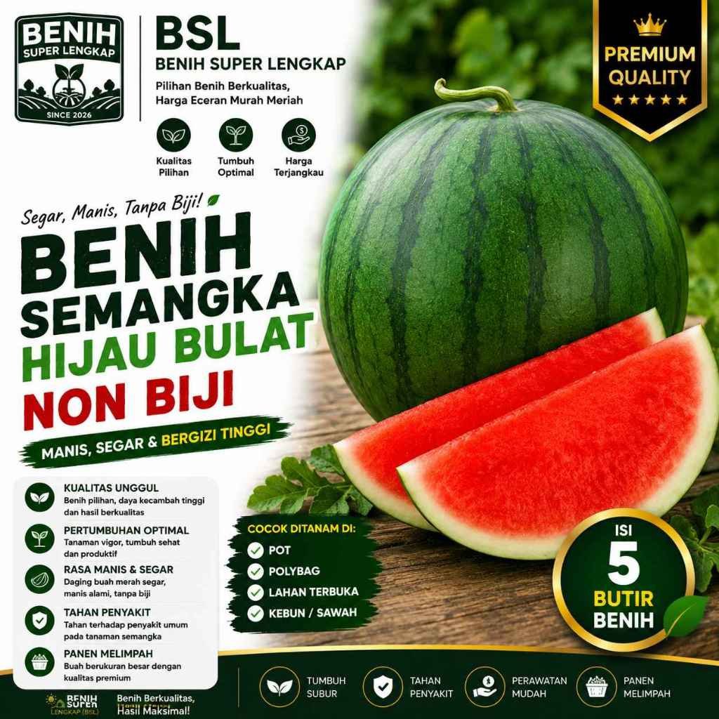 ( 5 Butir ) Benih Biji Semangka Non Biji | Semangka Tanpa Biji | UKILEAF