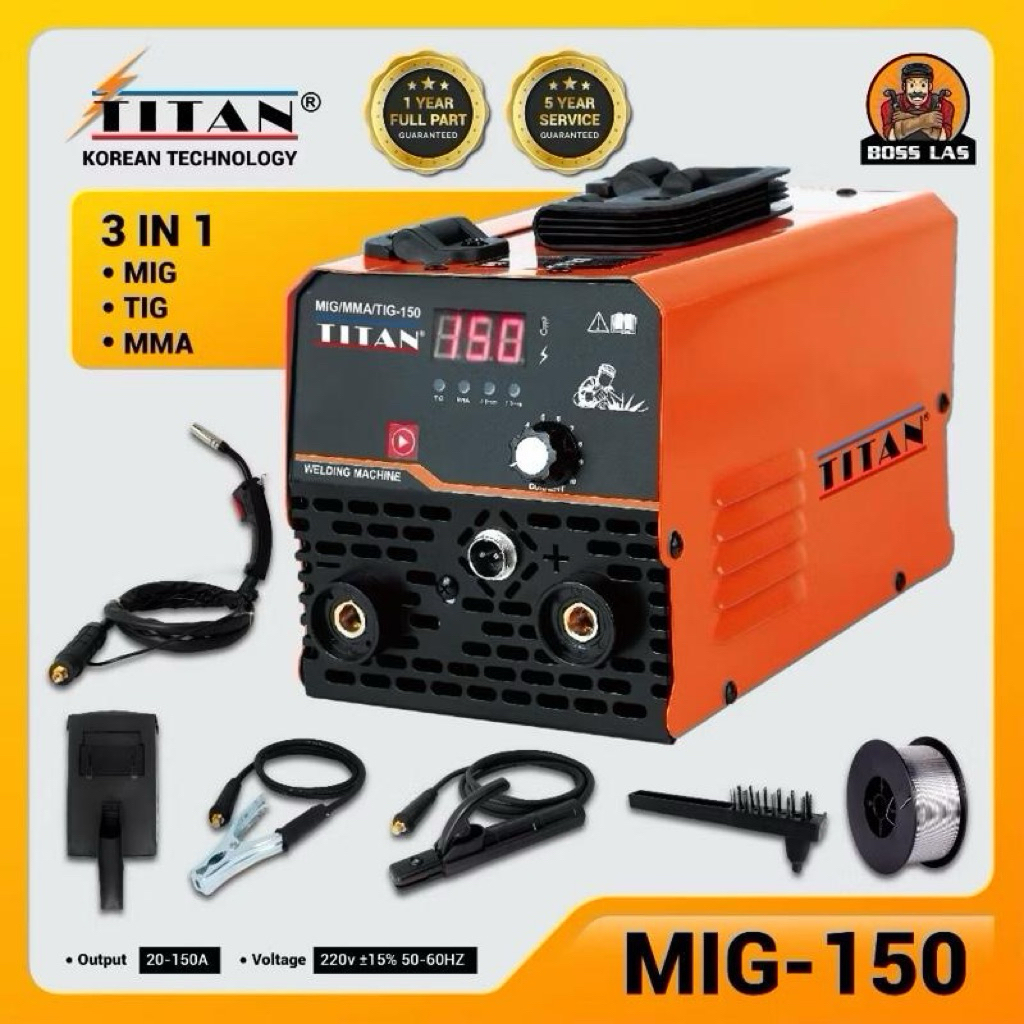 TITAN Mesin Las MIG 150a CO2 Tanpa Gas 3in1 / Travo Las / Welding Machine Gasless