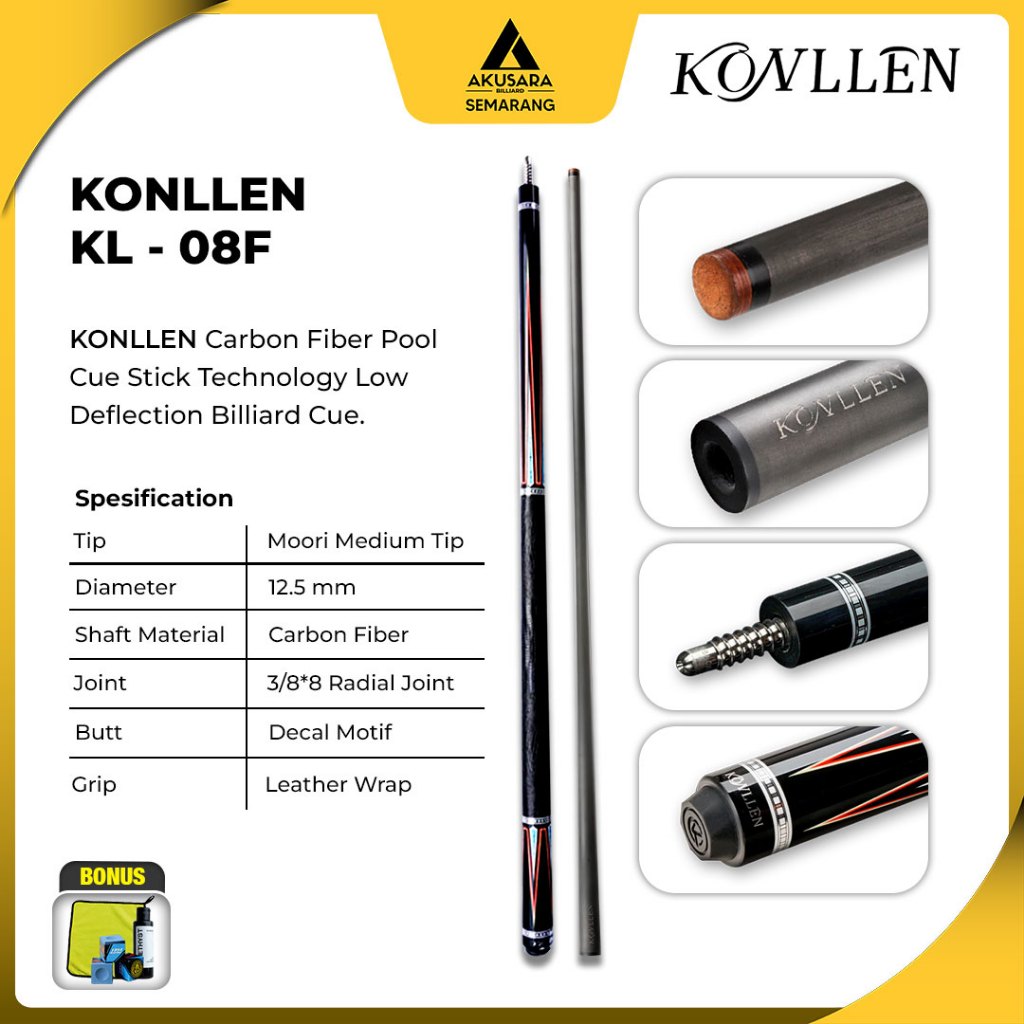Konllen KL-08F Carbon Shaft Stik Billiard Cue Play