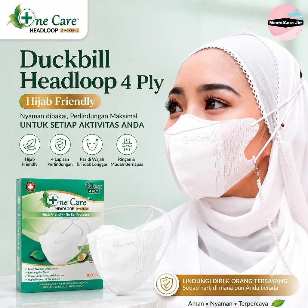 Masker Duckbill Hijab OneCare Headloop isi 50 pcs One Care Surgical Mask