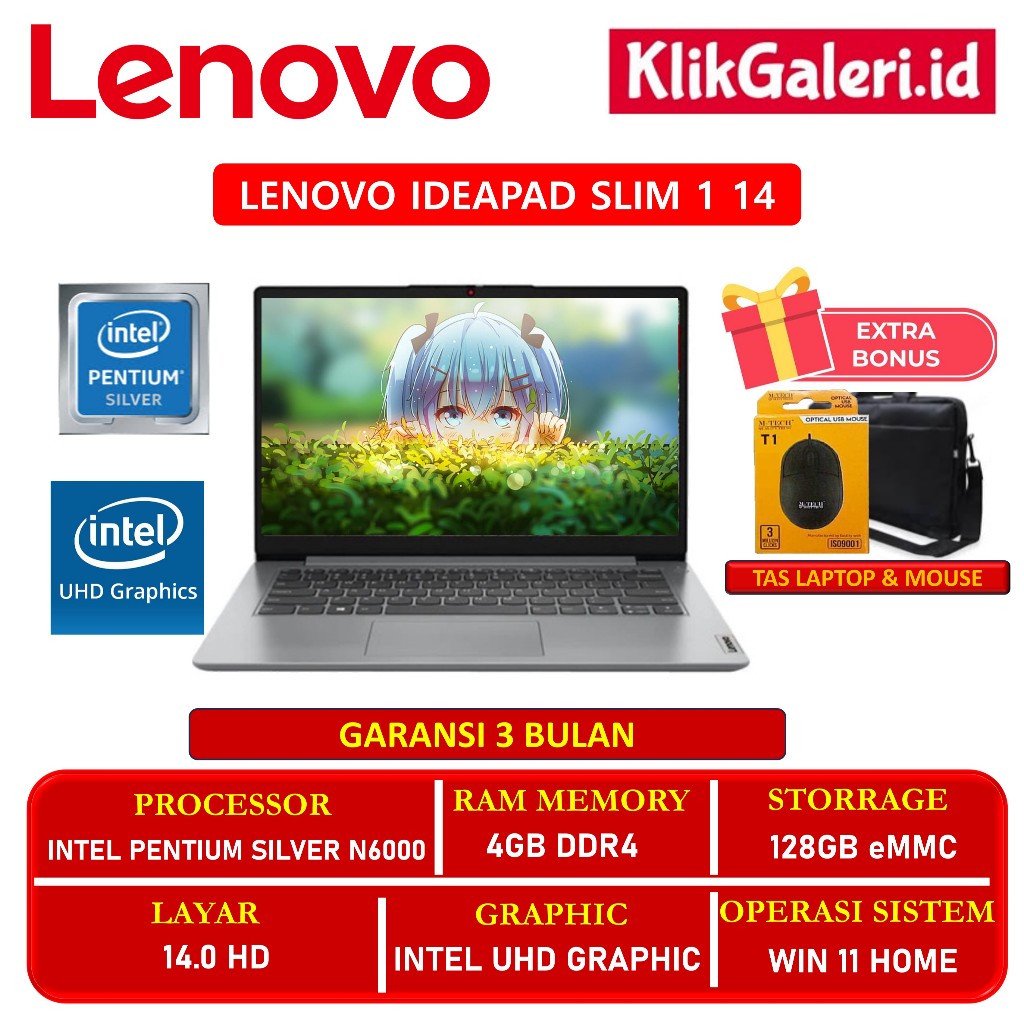 Laptop Lenovo Ideapad Slim 1 14 N6000 4GB 128GB FHD Win11 Grey EX DISPLAY