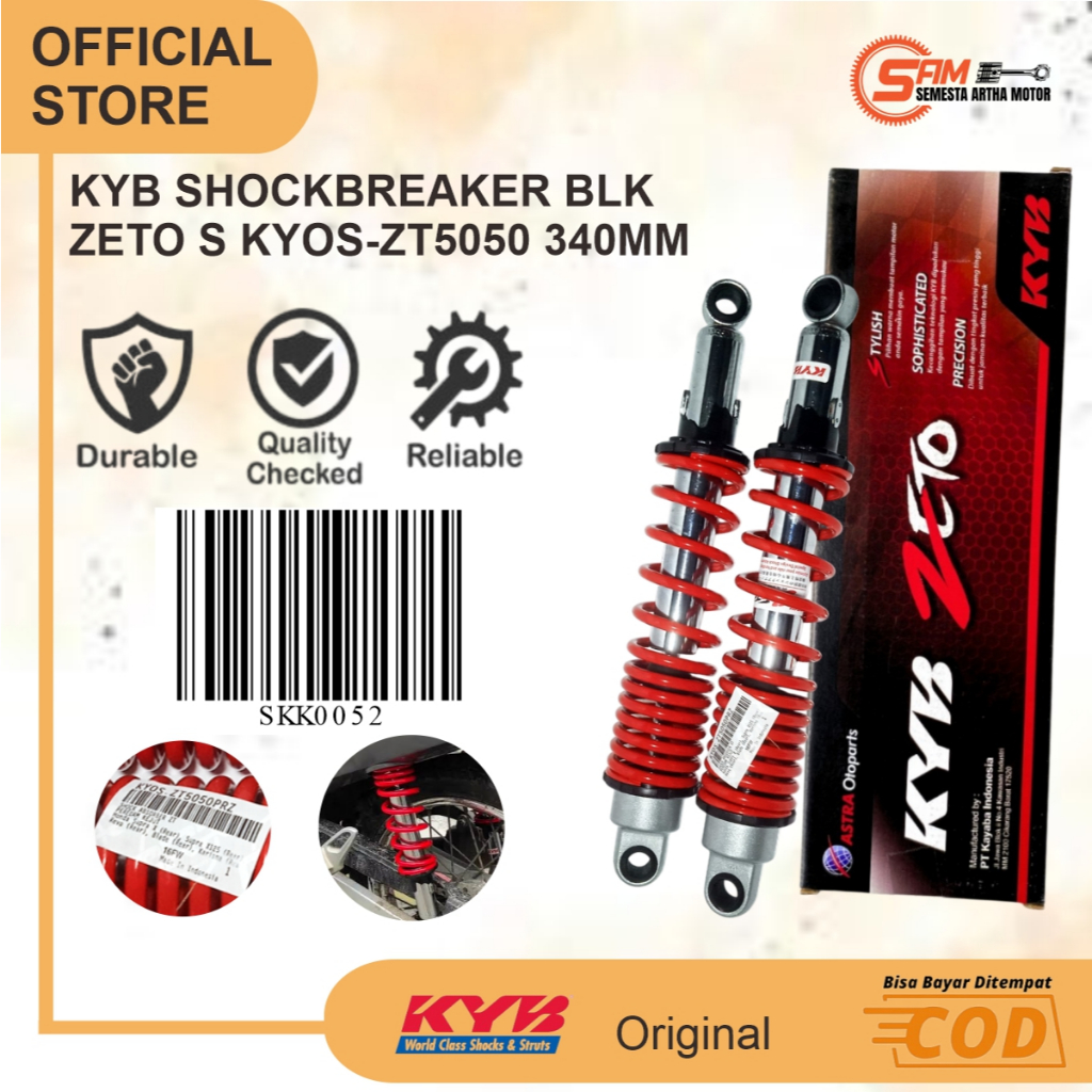 KYB Zeto Shockbreaker Belakang ZT5050 Supra-X 125 Karisma Revo Blade Kayaba 340mm Motor Bebek