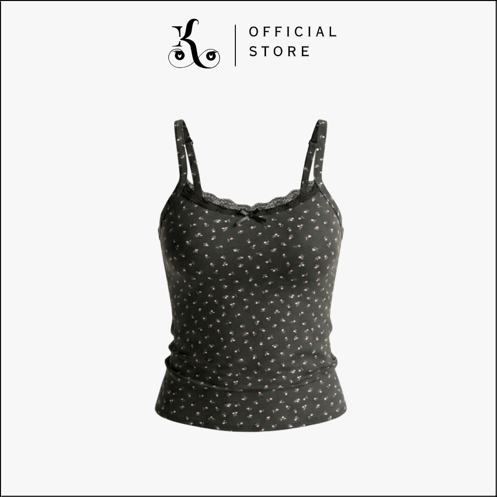 KHAEFASHION - BR138 Tanktop Bra Wanita Motif Bunga Renda Pita Singlet Tali Kecil Floral Adem Lucu