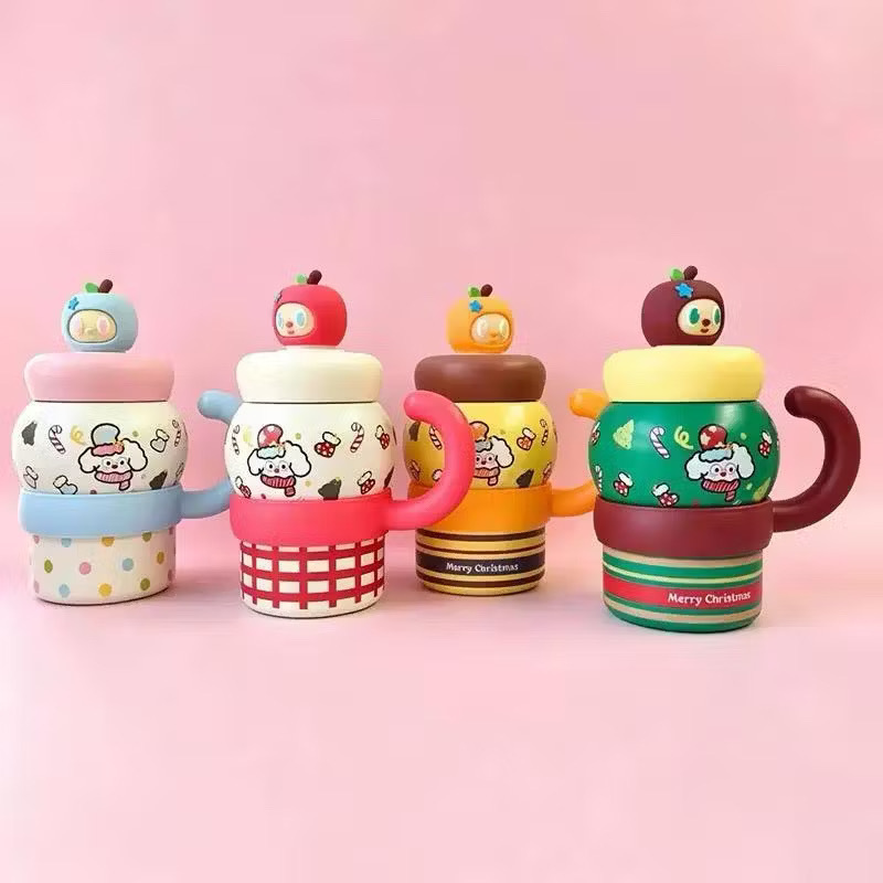 QSTR Gelas Jar Lucu 600 ml Motif Natal Dengan Karakter Pumpkin Dapat Sedotan Tumbler Mug Tahan Panas