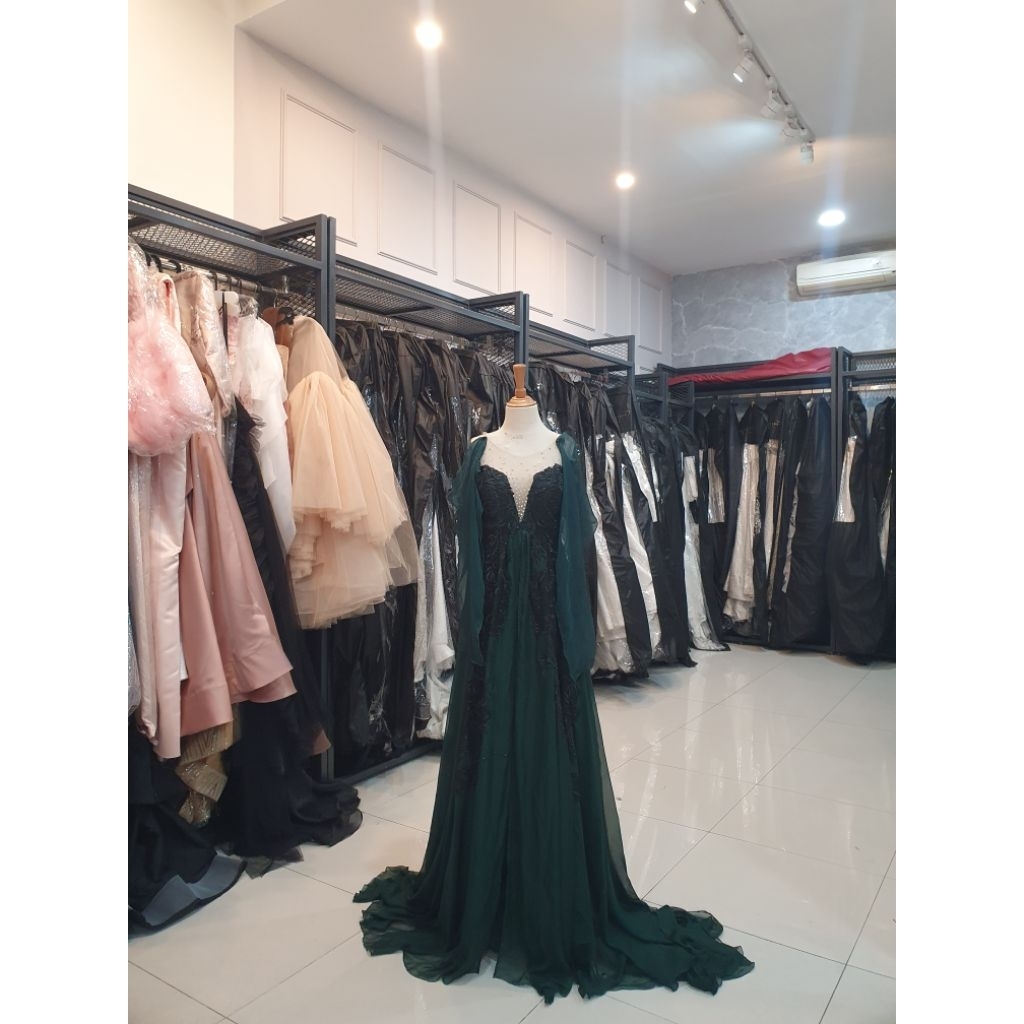 Gaun Baju Pesta Hamil Baju foto maternity emerald green kombi brokat hitam