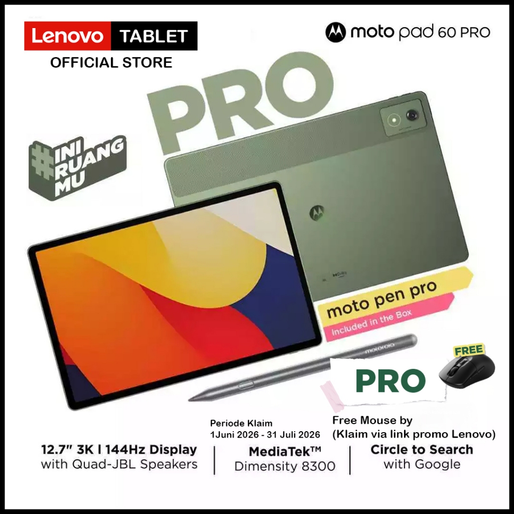 Lenovo Motopad 60 Pro - 8GB/256GB - Dimensity 8300 - 12.7 inch - 3K 400nits 144Hz - JBL with Dolby Atmos - 10200mAh - With Moto Pen Pro