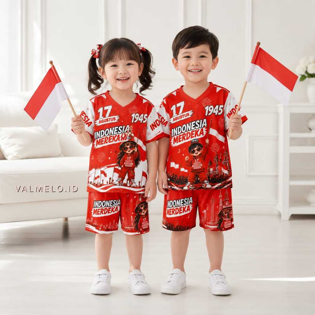 VALMELO SETELAN ANAK KEMERDEKAAN/BAJU ANAK 17 AGUSTUS PRINTING