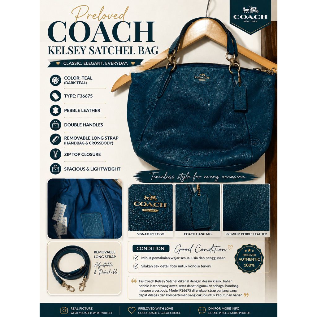 Coach Kesley Satchel Bag Dark Blue Teal