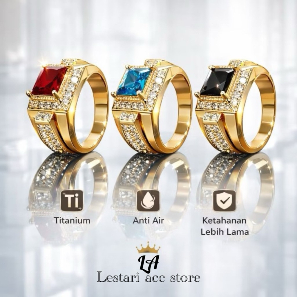 cincin batu akik permata pria dewasa-cincin titanium batu perak kotak ring gold