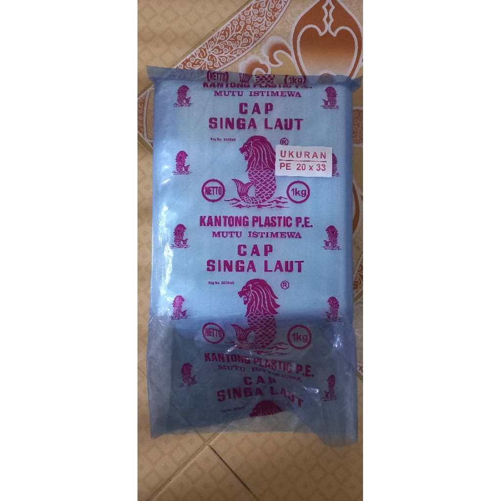 Plastik Cap Merk Singa Laut Kantong Es Batu Kuah Sop Sambal PE Bening Putih Transparan Eceran Keteng