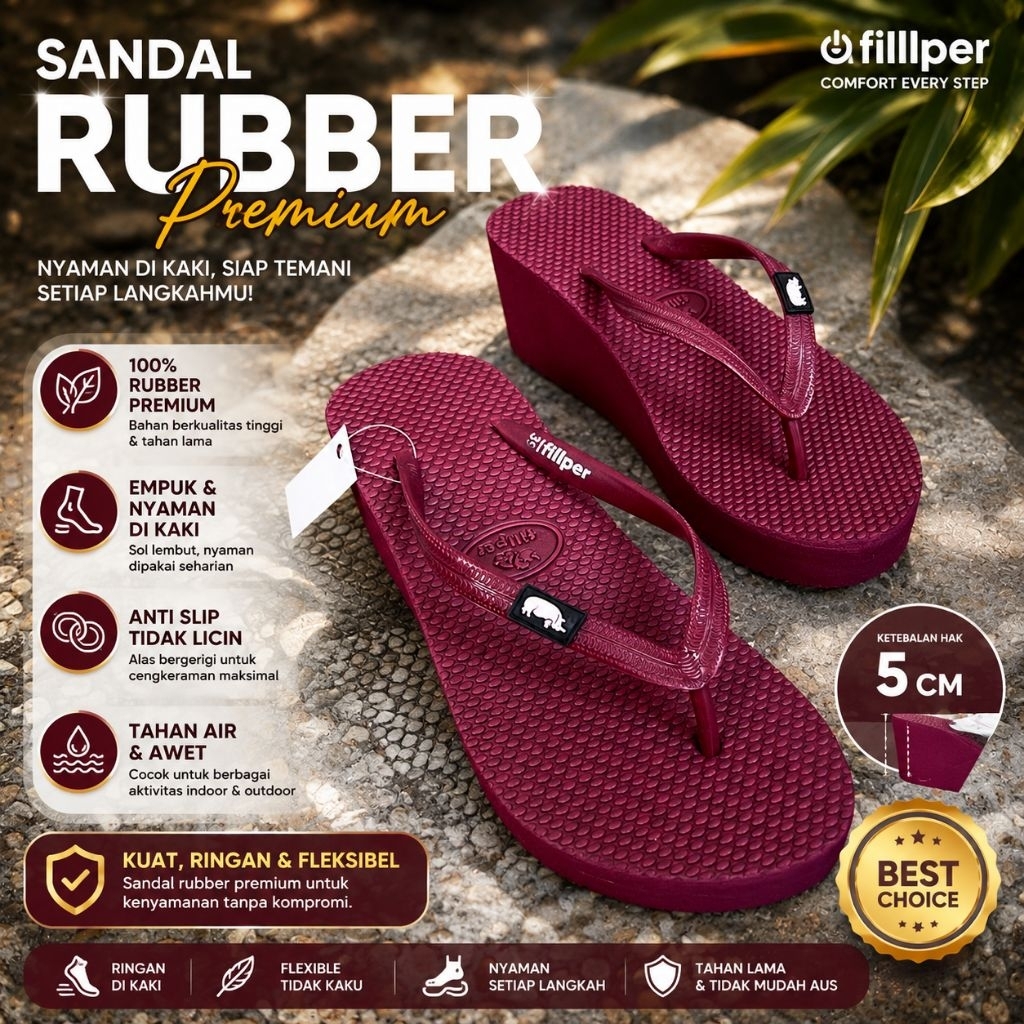 [COD] Sandal Sendal CEWEK KARET HAK 5 cm WEDGES FIPPER PREMIUM Wanita Empuk Murah Nyaman Fashion Kak
