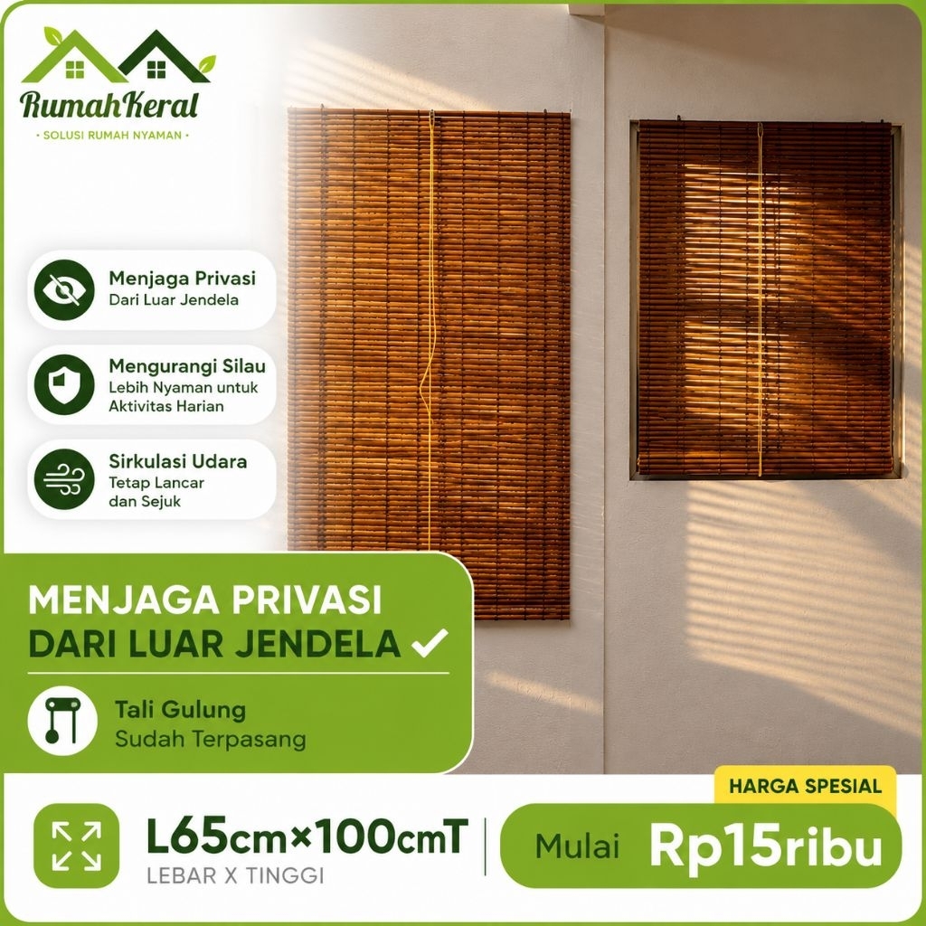 Tirai Jendela Size 70cm-75cm Estetik & Minimalis Bahan Alami Bambu Sawit