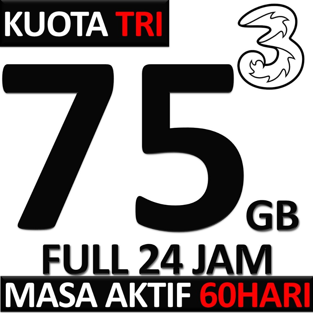Kuota Tri 75GB 60 Hari Full 24 Jam Nasional Terbaru | Paket Data 3