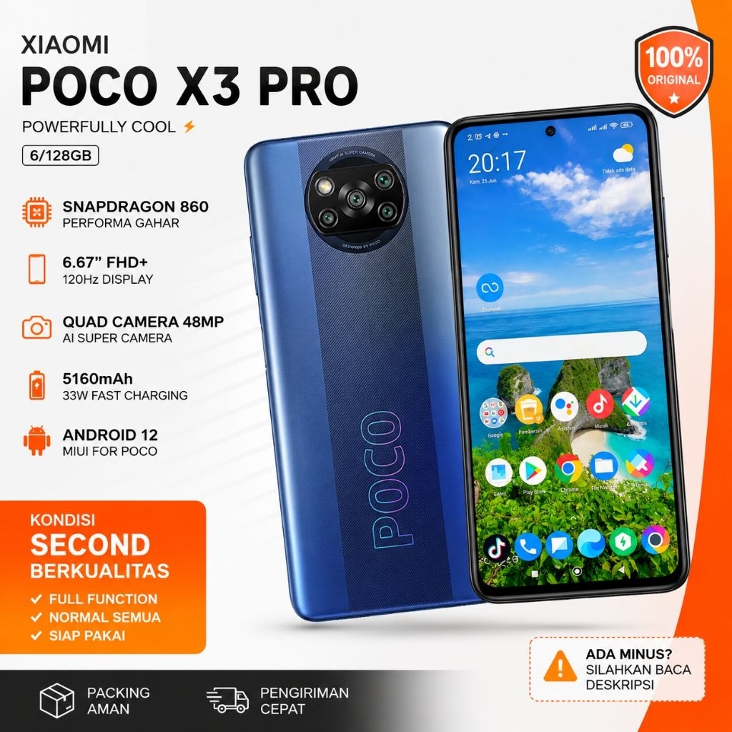 XIAOMI POCO X3 PRO 6/128GB BLUE - SECOND RESMI INDONESIA smarthpne hp handphone second xiaomi poco x