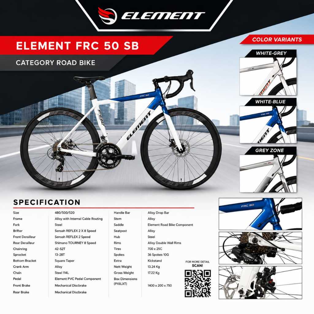 SEPEDA BALAP ROAD BIKE ELEMENT FRC 50 EVO 700c BEST QUALITY / ELEMENT FRC 50 SB 2x8 SPEED SHIMANO