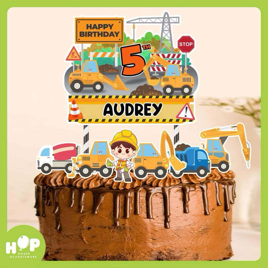 Cake Topper Konstruksi Traktor Cocok Untuk Kue Tumpeng Ulang Tahun Bisa Custom Nama dan Umur