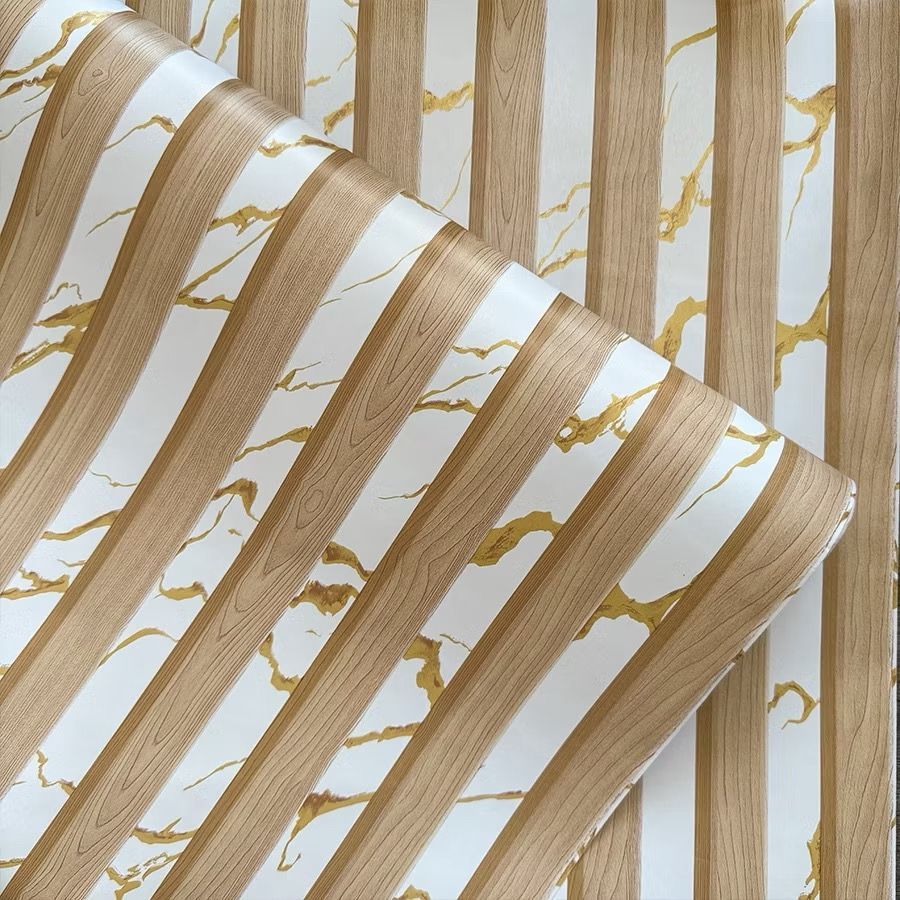 Wallpaper Dinding  Bahan Pvc Motif Kayu Panel Garis  Minimalis Krem 3,5s/4m  45xcm