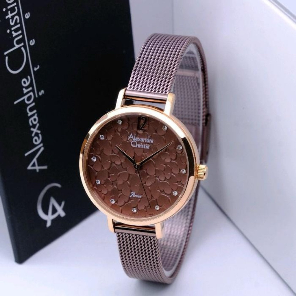 JAM TANGAN WANITA ALEXANDRE CHRISTIE AC 2728 AC2728 BROWN ORIGINAL