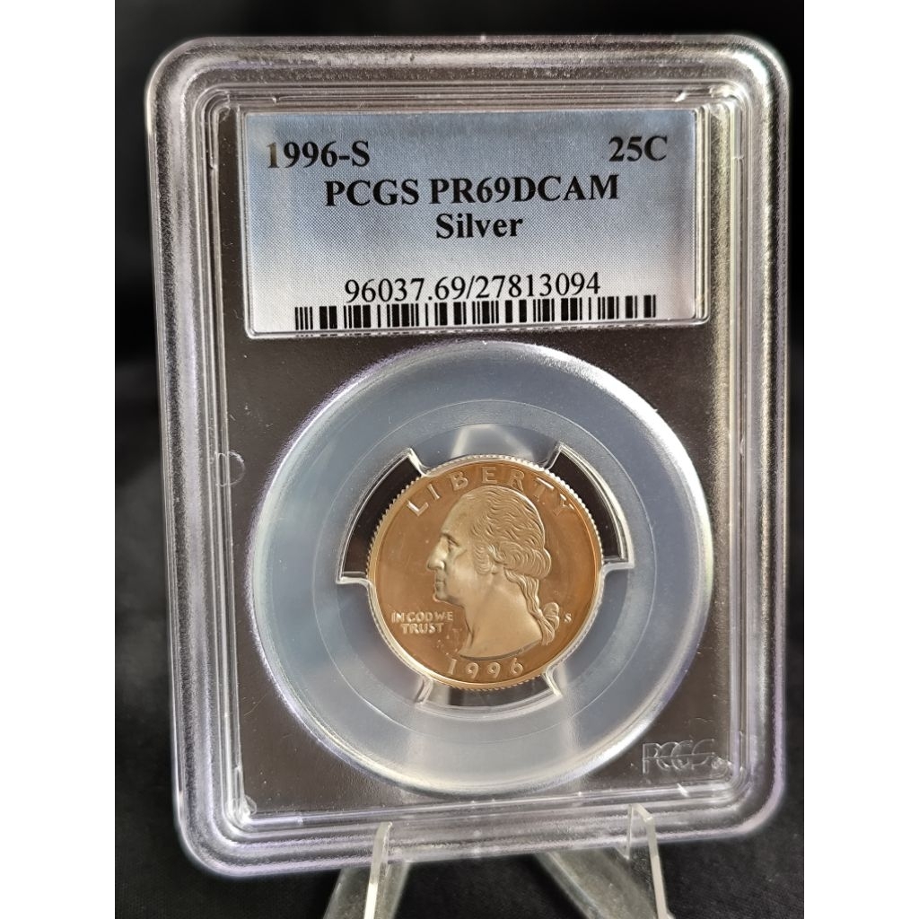 koin perak kuno liberty quarter sertifikat pcgs 1996 S