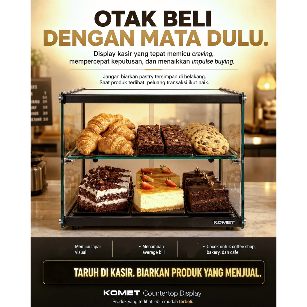KOMET Etalase Kaca Roti 2 Susun Display Pastry Cake Coffee Shop Bakery Cafe Model ZW-65