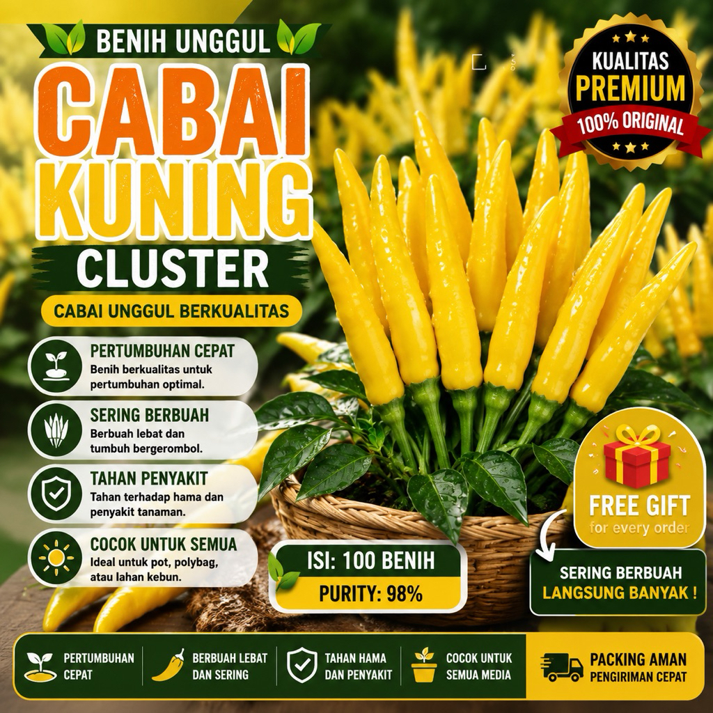 Isi 100 Benih Unggul Cabai Kuning Cluster