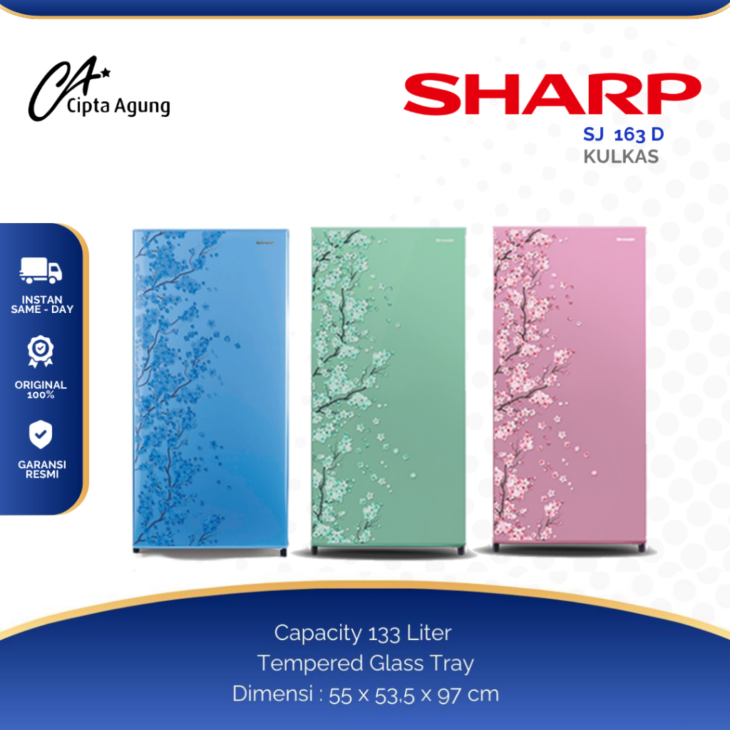 SHARP SHINE DANDELION KULKAS ES 1 PINTU 133L 133 LITER SJN163DSB SJN163DSP SJN163DSH DSP SDH DSB SJN