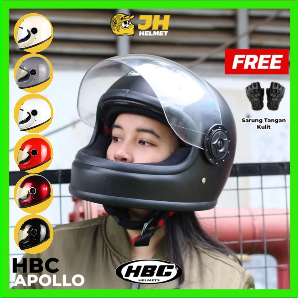 Helm Cakil HBC Apollo Black Doff | Helm Retro | Full Face | Jual Helm